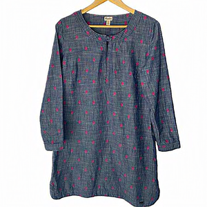 Hatley- Chambray tunic with‎ pink embroidered flowers. Size S